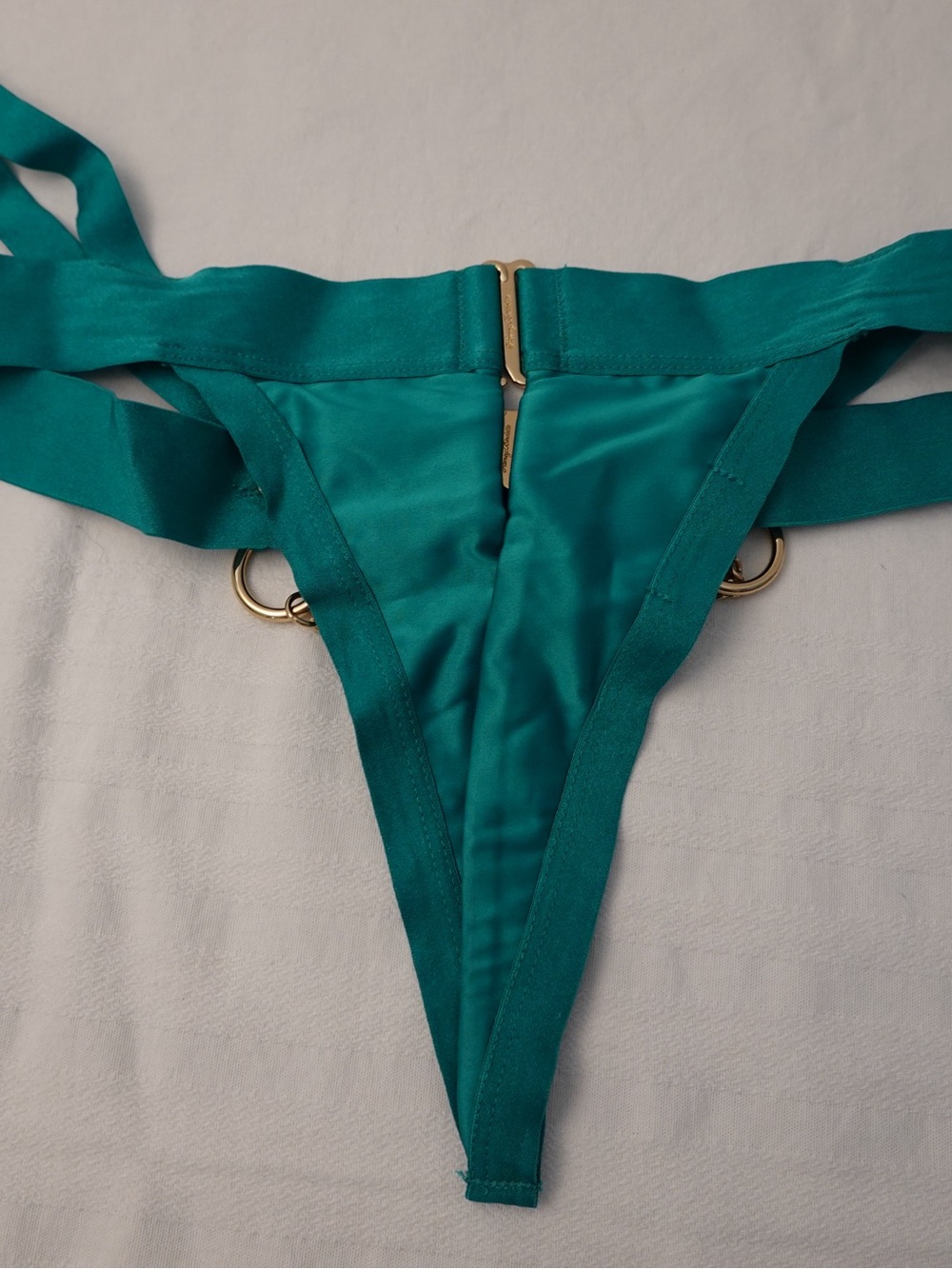 *Rare* Honey Birdette Kukuro Jade Harness Bra & Panty, Garter, Stocking Set - Picture 7 of 15